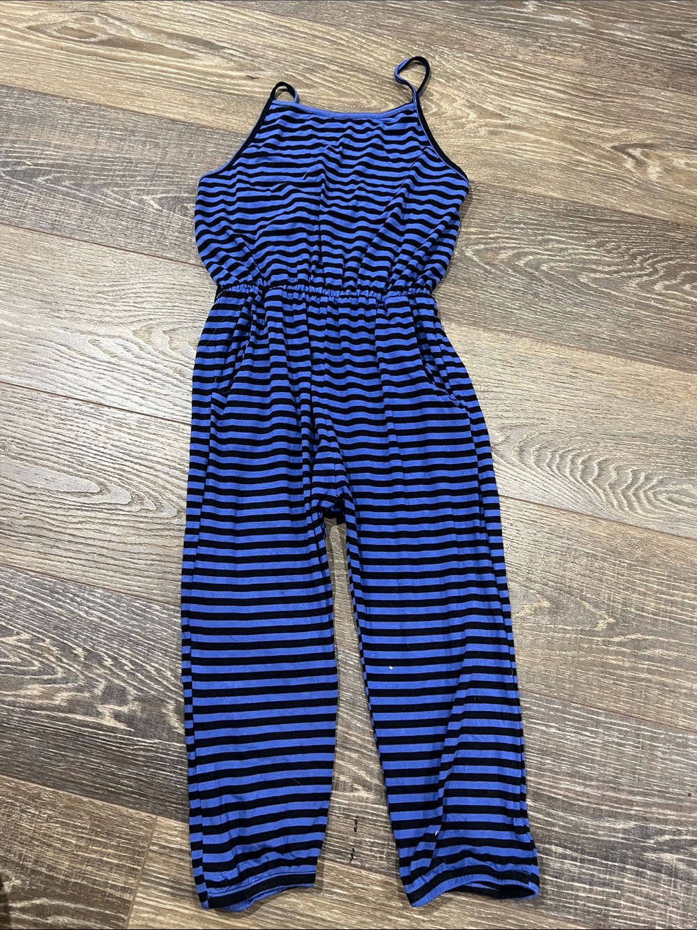 Ava Sky Royal Blue & Black Striped Spaghetti Strap Jumpsuit